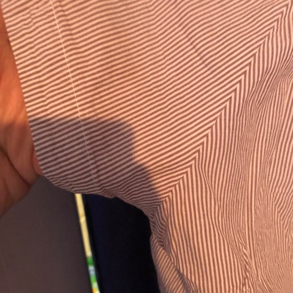 XL Kismet blouse , cute pinstripe grey and white top, gathered neck. - Picture 2 of 7